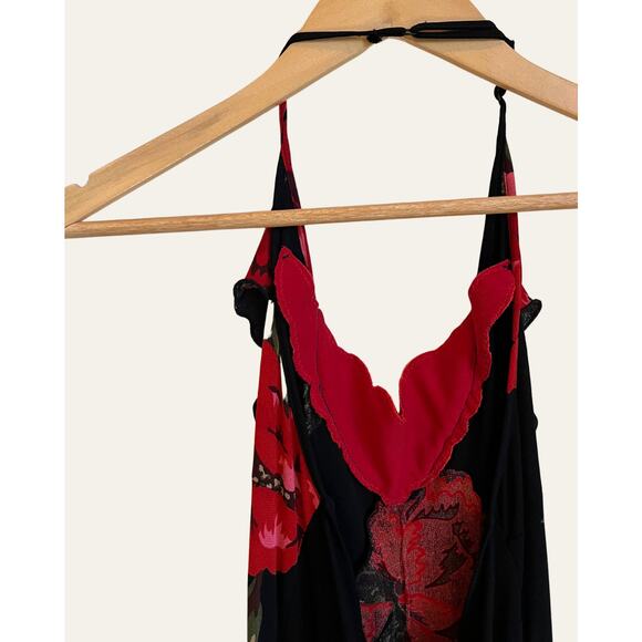 Vintage Bebe 2000s Black Red Floral Halter Dress | Size Small | Date-Night Y2K - Picture 5 of 7